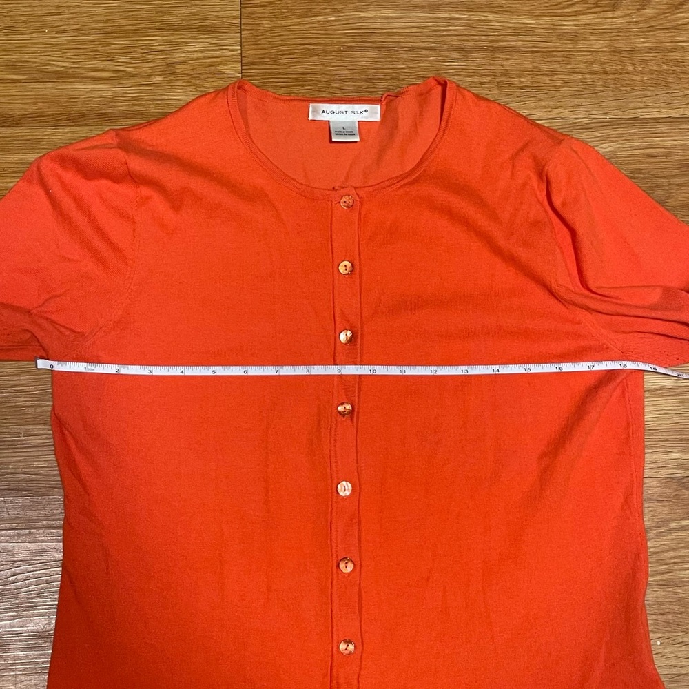 August Silk Button Up Cardigan Sweater in Orange, Size Large - Picture 5 of 8